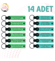 F Yeşili & Turkuaz, Kına Gecesi Misafirlerine Anlamlı Anı, 14’lü Set, Kişiye Özel Deri Anahtarlık