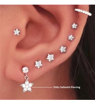 Cerrahi Çelik Yıldız Sallantılı Piercing Helix Kıkırdak Silver Renk (Çok Renkli)