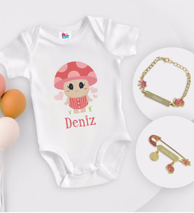 BK Kids Kişiye Özel İsimli Beyaz Bebek Body Zıbın Kız Bebek Künyesi ve İğnesi Hediye Seti-10