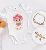 BK Kids Kişiye Özel İsimli Beyaz Bebek Body Zıbın Kız Bebek Künyesi ve İğnesi Hediye Seti-10