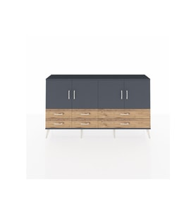 Arges Konsol 6 Raflı 6 Çekmeceli 4 Kapaklı 176x30x99 Antrasit-Antrasit/Çam