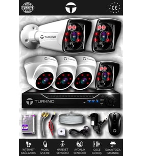 TURKNO 6 Kameralı Karia 3 İç Kamera Set HDD'siz Full HD Gece Görüşlü Güvenlik Kamerası Sistemi