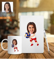 Kişiye Özel Voleybol Tasarımlı Karikatür Defter Kalem Kupa Set 104