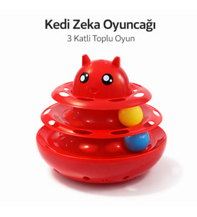 Hacıyatmaz Kedi Oyuncağı 3 Katlı Toplu Zeka Oyuncağı 20x21 cm – Devrilmez Interaktif Mama Oyuncağı