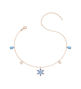 Aqua Taşlı Lotus Çiçeği Rose Gümüş Halhal