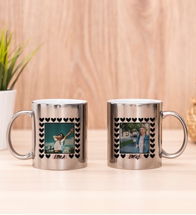 Kişiye Özel Kalp Detaylı Fotoğraflı İkili Silver Kupa Bardak