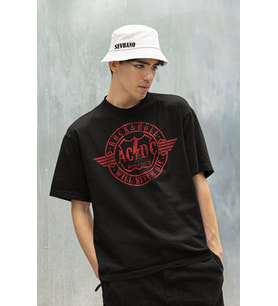 Rock & Roll Will Never Die Baskılı Unisex Tişört, Oversize AC DC 1973 Müzik Grubu Tişört