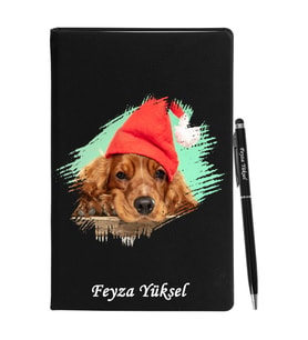 Kişiye Özel Köpek Tasarımlı Siyah Defter Kalem Hediye Seti