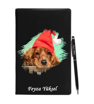 Kişiye Özel Köpek Tasarımlı Siyah Defter Kalem Hediye Seti
