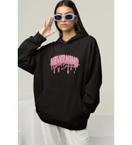 Unisex Oversize Hoodie Sweatshirt – Pembe Baskılı Kapüşonlu (Siyah)