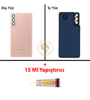 Samsung S21 Plus Gold Arka Pil Kapağı Batarya Kapağı Lazer Kesim + B-7000 Yapıştırıcı