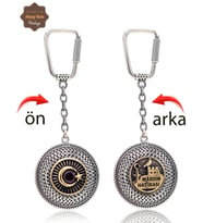 Yakut Taşlı Ayyıldız ve Mardin Hatırası Çift Taraflı Oksitli Gümüş Telkari Anahtarlık 201025171