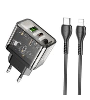 HOCO N34 PD20W USB+Type-C + iPhone Lightning Kablo Hızlı Şarj Adaptör Seti-(5775 - GLST9982-470 (Siyah)
