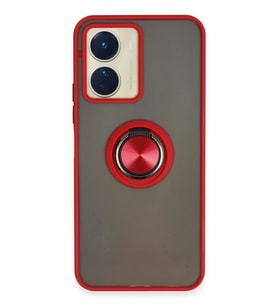 Newface Vivo Y16 Kılıf Montreal Yüzüklü Silikon Kapak - Kırmızı