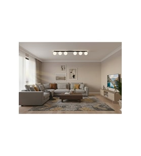 120cm E27 Metal Siyah Gövde Altılı 6’lı Beyaz Top Cam Tavan Avize LED Ampullü
