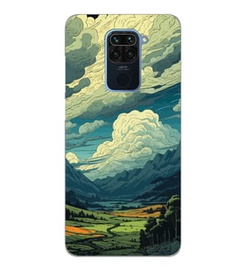 Xiaomi Redmi Note 9 Uyumlu Doğa ve Bulut Desenli Şeffaf Telefon Kılıfı