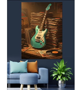 Mavi Gitar Dekoratif Kanvas - Mdf Ahşap Tablo