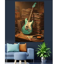 Mavi Gitar Dekoratif Kanvas - Mdf Ahşap Tablo