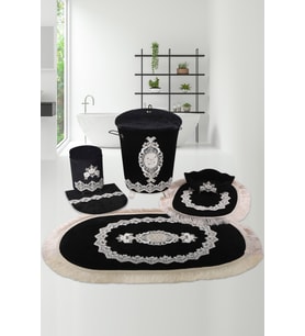 Exclusive Siyah 6'lı Set  3'lü Kirli Çamaşır Sepeti & 3'lü Banyo Paspası Seti