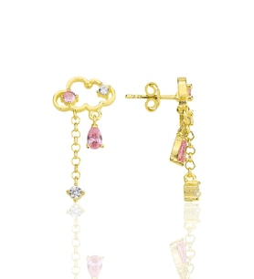 Gümüş altın yaldızlı pembe zirkon taşlı bulut küpe SGTL12347GOLD