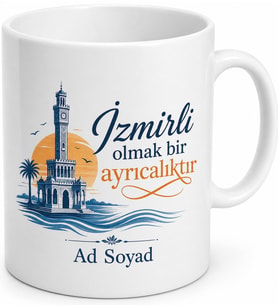 İzmirli Yazılı Baskılı Kupa Bardak Hediye İzmir Özel Tasarım Porselen