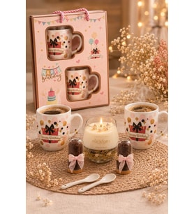 Doğum Günü Özel Gün Arkadaşa Hediye Happy Birthday 2'li Kupa, Kaşık, Filtre Kahve ve Mum Seti