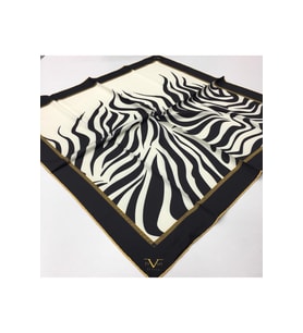Zebra Desen Black Seri Twill Eşarp Eşarp Askısı ile Birlikte 90x90 cm Gold Siyah