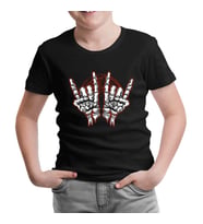 Skeleton Hands Making Rock Sign Siyah Çocuk Tshirt