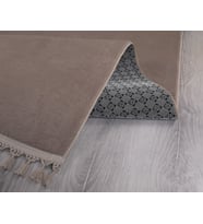 Modern Dekoratif Yuvarlak Puffy Peluş Ponpon Saçaklı Salon Oturma Odası Halısı Vizon