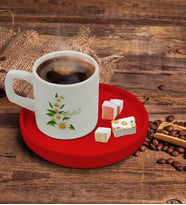 BK Gift Kişiye Özel Kırmızı Sunum Tabaklı Papatya Temalı Türk Kahvesi Fincanı Model 8