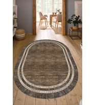Dijital Baskılı Kaymaz Taban Yıkanabilir Oval Salon Halısı Mutfak Halısı Yolluk NDO-HY-1308 (Kahverengi)
