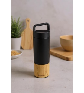 Bambum Janna - Bambu Desenli El Termosu Siyah 600ml