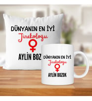 Dünyanın En İyi Jinekoloğu Baskılı Kişiye Özel Kupa Bardak Ve Saten Yastık