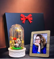 Kişiye Özel Fotoğraflı ve Led Işıklı Fanus, Siyah Hediye Kutusunda (Model 5)
