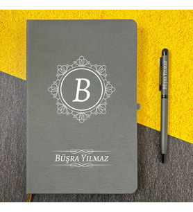 Kişiye Özel İsimli Ajanda Not Defteri ve Kalem Seti 2413B02 (Gri)