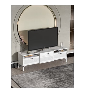 Tv Sehpası Tv Ünitesi 160 Cm Gümüş Beyaz Mistral 5073