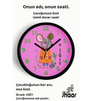 İsme Özel Sevimli Fare Çocuk Odası Duvar Saati Orta Boy 30 cm Siyah Camlı Sessiz
