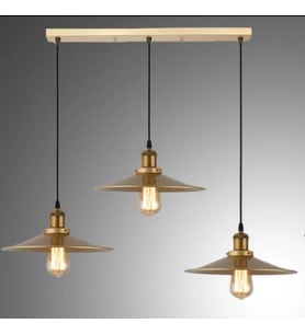 Dylight Retro Metal Dekoratif Eskitme Kaplama 3 lü Masa Üstü Sıralı Avize Genişlik 60 cm