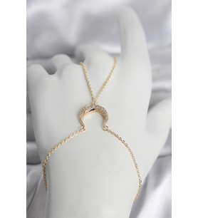 Pirinç Gold Renk Hilal Model Zirkon Taşlı Kadın Şahmeran