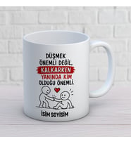 Kişiye Özel Arkadaş Tasarımlı Düşmek Önemli Değil Yazılı İsimli Seramik Kupa Bardak