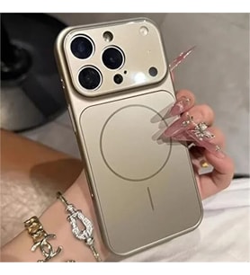 ?Phone 14 Pro Max ile Uyumlu 17 Pro Max G�r�n�ml� Magsafe Destekli Kablosuz ?arj �zellikli Kamera Lens Korumal? ??k Metal G�r�n�ml� Telefon K?l?f?