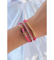 Tegan Pembe Renk Zirkon Taşlı Deri Çoklu Bileklik TG27BB6352 (Standart)