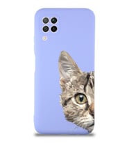 Huawei P 40 Lite Uyumlu Lansman Kılıf Catface Tasarımlı İçi Kadife Kapak-Lila (Şeffaf)