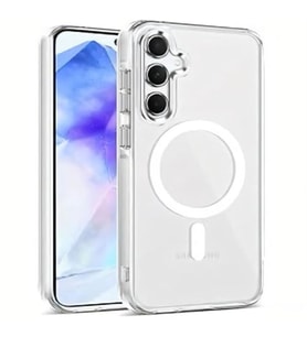 Coverzone Samsung Galaxy A36/A56 ile uyumlu ?effaf K?l?f MagSafe Uyumlu G��l� M?knat?sl? Wireless ?arj Destekli Crystal Clear ?nce Sert Arka Kapak Kamera Lens Korumal? Darbe Emici K?l?f