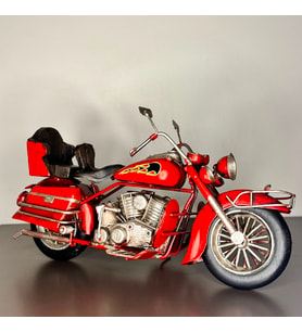 Kırmızı Alev Motifli El Yapımı Metal Motosiklet Biblo (25 cm)