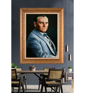 Altın Varaklı Çerçeveli Paspartulu Atatürk Tablo DC1296 (Gold)