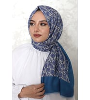 Afvente Çiçek Desen Turkuaz Pamuk Şal (Çok Renkli)