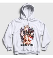 Presmono Unisex Beyaz Girls Blackpink Kapüşonlu Sweatshirt 19429tt
