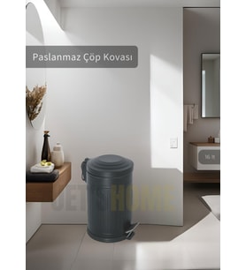 Pedallı Banyo Çöp Kovası Paslanmaz 16 Lt Mutfak Çöp Kutusu Siyah