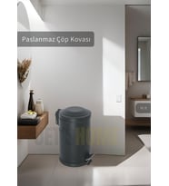 Pedallı Banyo Çöp Kovası Paslanmaz 16 Lt Mutfak Çöp Kutusu Siyah